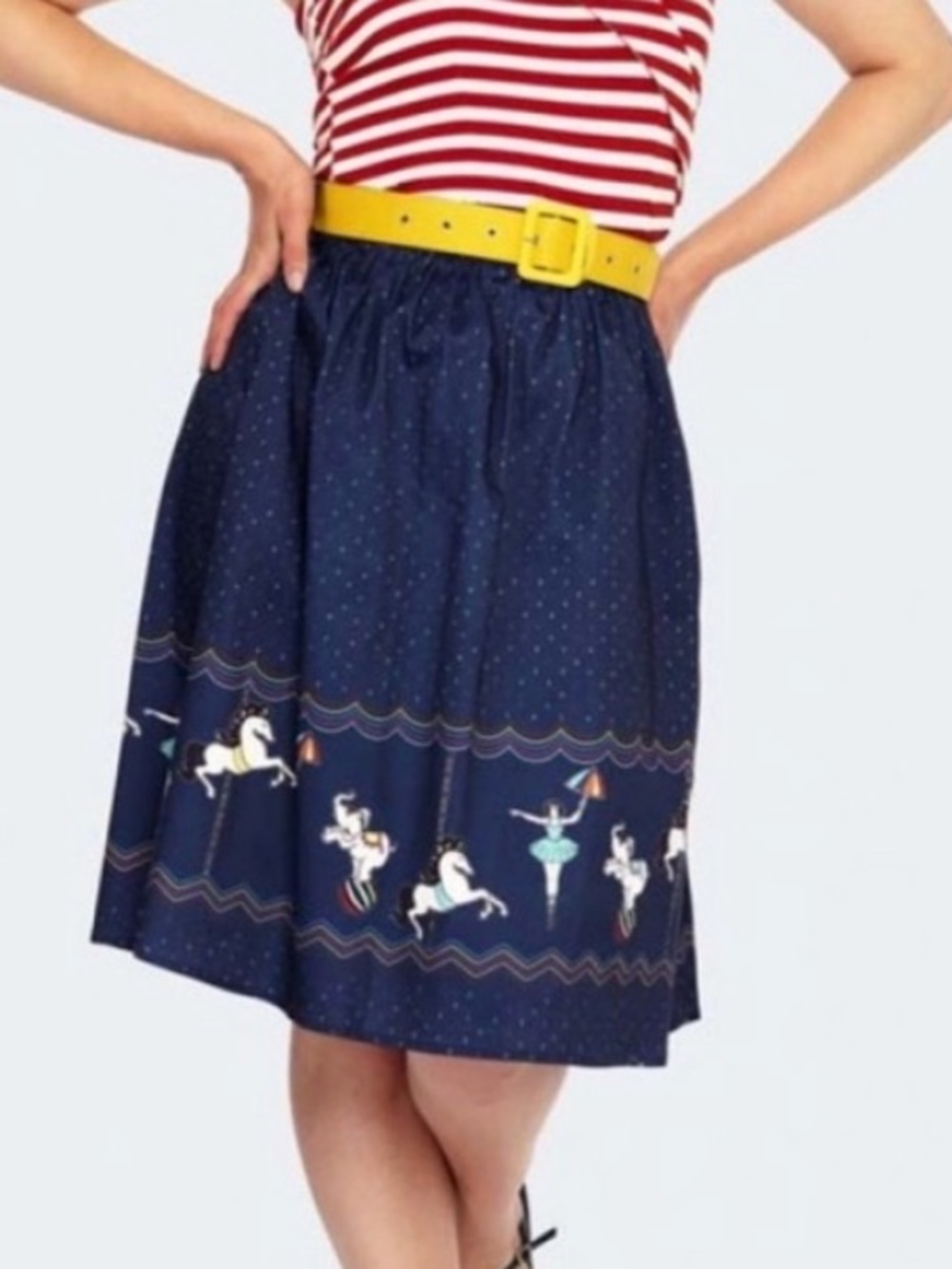 Voodoo Vixen Patricia Paris Circus Print Skirt XL Navy Blue 50s Pin-up